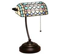 BNCXMO Lampada da Tavolo da banchiere Tradizionali lampade da scrivania in Vetro Color Barocco con Plug a Catena a trazione, Base di Zinco Antico per la scrivania del Soggiorno