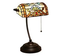 BNCXMO Lampada da Tavolo da banchiere Tradizionali lampade da scrivania in Vetro Color Barocco con Plug a Catena a trazione, Base di Zinco Antico per la scrivania del Soggiorno