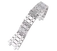 BNCXMO per AP Royal Oak Fine Steel Watch Band 15400/26331/15500 Catena di orologi da uomo 26mm 28mm Accessori della fascia d'oro (colore: argento, dimensione: 28mm)