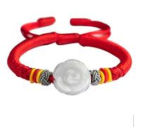 BNCXMO Wukou feng shui amulet naturale autentico giada rosa fortunato arco rosso corda bracciale doni cinesi per attrarre denaro per buona fortuna coraggiosa ricchezza portano prosperità cina