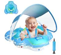 BNEHHOV Salvagente Neonato Ciambella Neonato con Parasole Piscina Neonato 6-36 Mesi Salvagente con Mutandina Rimovibile Caratteristiche Antiribaltamento Baby Pool Float UPF50+ Protezione UV