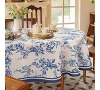Bnejvif Modern Blue Floral Oval Tablecloth 60 x 84 Inch - Waterproof, Wrinkle-Free Fabric Table Cover for Indoor and Outdoor Dining Decor