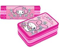 BNG Astuccio My Melody 3 Scomparti Zip Cerniere completo di Colori GIOTTO, Astuccio Scuola Triplo 3 scomparti Bambina Rosa