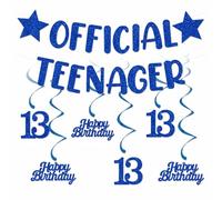 bng-bng Festone ufficiale per 13° compleanno con 6 stelle filanti blu da appendere per ragazzi di 13 anni decorazioni per feste di compleanno