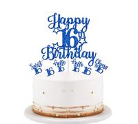 bng-bng Topper per torta di compleanno per ragazzi e ragazze, blu glitterato, Happy 16th Birthday Cake Toppers per ragazzo o ragazza 16 sedici anni decorazioni per feste di compleanno
