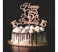 bng-bng Topper per torta per 15° compleanno ragazze oro rosa glitterato Happy 15th Birthday Cake Toppers per ragazza 15 quindici anni forniture per feste di compleanno decorazioni