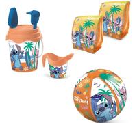 BNG Kit Mare Bambino Bambina STITCH Set Spiaggia SECCHIELLO + BRACCIOLI + PALLA SPIAGGIA Gonfiabile Giochi Spiaggia Sabbia