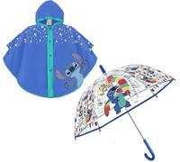 BNG Mantellina Pioggia e Ombrello Trasparente STITCH, Poncho Antipioggia 3-6 anni Impermeabile Bambina Bimbino Mantella, Mantella e Ombrello Stitch