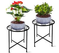 BNGGOGO,Supporto per piante in metallo, altezza 45.4 cm, set di 2, moderno e antiruggine, 25.4 cm, rotondo per piante da esterno, supporto per fiori in ferro artistico,Sgabello per piante da interno