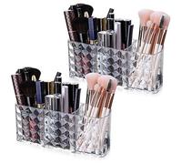 BNGXR 2 Pezzi Portapennelli da Trucco, 3 Scomparti Acrilico Cristallo Cosmetici Organizer, Trasparente Organizer Pennelli, per Trucco, Casa, Bagno