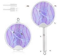 BNGXR 3 in 1 Racchetta Zanzare Elettrica 800mAh Pieghevole Mosquito USB Ricaricabile e LED Luce Uv Uccidi Zanzare e Mosche Assassino di Zanzare Portatile 3000V per Giardino Campeggio Interni (Bianco)