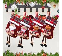 BNGXR Calze di Natale, 4 Pezzi Grandi Calze Natalizie da Appendere Calza Natale Personalizzata Camino Calza di Natale, Calze di Babbo Natale per Natale Albero, Giardino Decorazione