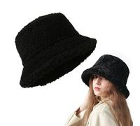 BNGXR Cappello da Pescatore Invernale, Fuzzy Bucket Hat Cappello a Secchiello in Pelliccia Sintetica Cappello da Pescatore in Peluche Spesso da Donna Cappello Caldo e soffice 56-58cm, Nero