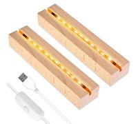 BNGXR LED Luci Display Base, 2 Pezzi LED Luci Display Base per Tavolo, Base Legno LED con USB, Rettangolare Supporto per Luci a LED, Illuminato Base Stand per Piastra in Acrilico Fai da Te