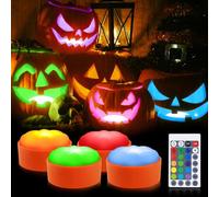 BNGXR Lumini LED per Halloween, 4 pezzi Candele Senza Fiamma con Telecomando e Timer, Candele Senza Fiamma per Decorazione di Zucca, Halloween Zucca Luminosa LED Luci Halloween Pumpkin Lights