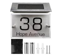 BNGXR Numero Civico Illuminato a Energia Solare, Numero Civico Solare Illuminato Esterno Personalizzato Acciaio a 4 LED con Numeri 0-9 & Lettere A-Z, a-p, Interruttore Crepuscolare