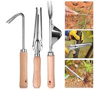 BNGXR Sarchiatrice Manuale, 3 Pezzi Diserbatrice Manuale da Giardino di Acciaio Inossidabile, Manico in Legno, Estrattore di Erbacce per Giardino Scavo