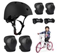 BNGXR Set di Casco Protezione Bambini, 5 in 1 Casco Bici Protezioni Set per 3-11 Anni Regolabile Polso Ginocchiere Protezione per Skateboard Hoverboard Pattini in Linea(Nero)