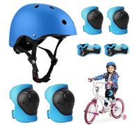BNGXR Set di Casco Protezione Bambini, 5 in 1 Casco Bici Protezioni Set per 3-11 Anni Regolabile Polso Ginocchiere Protezione per Skateboard Hoverboard Pattini in Linea(Blu)