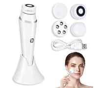 BNGXR Spazzola per la Pulizia del Viso 4-in-1, Impermeabile Spazzola Pulizia Viso Elettrica Ricaricabile USB Pulitore Elettrico dei pori L’esfoliazione Delicata per Ogni Tipo di Pelle (Bianco)