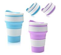 BNGXR Tazza da Viaggio Pieghevole,2 Pezzi Coppa da Viaggio Pieghevole con Coperchio,tazza da caffè portatile,Alta capacità 350 ml,riutilizzabile,per picnic, campeggio, all'aperto, viaggio.