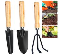 BNGXR Utensili da Giardino, 3 Pezzi Set di Attrezzi da Giardino con Giardinaggio Vanga, Paletta e Rastrello Attrezzi da Giardinaggio con Manico in Legno per Bonsai, Piante in Vaso di Fiori