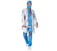 BNLIK Costume di Halloween da medico, costume da dottore in film horror, carnevale chirurgo, costume per adulti, con grembiule medico, maschera medica, parte superiore, pantaloni e stetoscopio (XXL