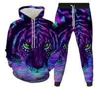 BNMKYTWASJP Tuta da jogging da uomo con tigre animale 3D, pullover da donna con cappuccio da uomo, Tiger 2., L