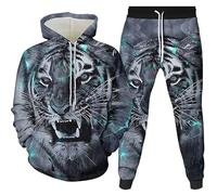 BNMKYTWASJP Tuta da uomo con tigre 3D, 2 pezzi, stile casual, tuta da jogging e atletica, Uomo3, L