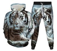 BNMKYTWASJP Tuta da uomo con tigre 3D, 2 pezzi, stile casual, tuta da jogging e atletica, Uomo5, L