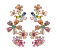 BnMvF Orecchini Colorati Fiore di Cristallo, Orecchini Floreali - Orecchini Clip on Cartilagine con Cristalli Creati in Laboratorio (Rame)