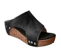 BnMvF Sandali con zeppa di supporto da donna Piattaforma in sughero naturale, Sandali con zeppa in sughero ortopedico antiscivolo comodi per le donne (Nero,42)