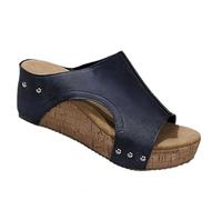 BnMvF Sandali con zeppa di supporto da donna Piattaforma in sughero naturale, Sandali con zeppa in sughero ortopedico antiscivolo comodi per le donne (Blu,37)