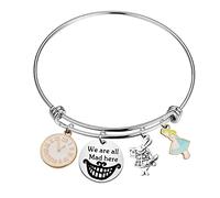 BNQL Alices - Braccialetto regolabile ispirato al Cappellaio Matto, 2.5 inches, Acciaio inossidabile