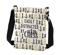 BNQL Borsa a tracolla per gli amanti degli scacchi facilmente distratta dai giocatori di scacchi Regali per gli appassionati di scacchi Borsa a tracolla, bianco, 8.26*5.9 inches