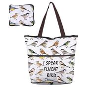 BNQL Borsa per la spesa pieghevole per gli amanti degli uccelli, regalo per gli amanti degli uccelli, regalo per ornitologo I Speak Fluent Bird borse della spesa riutilizzabili