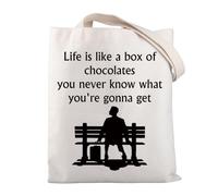 BNQL Borsa tote ispirata Life Is Like a Box of Chocolates, borsa a tracolla riutilizzabile per fan del cinema