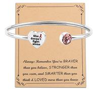 BNQL Braccialetto di consapevolezza del cancro al seno Gioielli di consapevolezza del cancro Bracciale con nastro rosa che non combatte da solo, Grande, Acciaio inossidabile, Senza pietre preziose