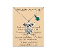 BNQL Collana con angelo custode con pietra portafortuna di 12 mesi, ciondolo con pietra portafortuna per donne e ragazze, 2.1cm (0.8inch), Acciaio inossidabile