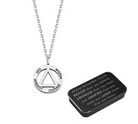 BNQL Collana con simbolo AA - Regali di recupero e sobrietà con preghiera serenità e coraggio saggezza, Acciaio inossidabile con rame
