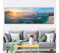 BNREDA Stampa su tela con montagne, paesaggio naturale, moderna, grande XXL, per camera da letto, soggiorno, tramonto, mare, spiaggia, senza cornice (B, 50x150cm, Senza cornice)