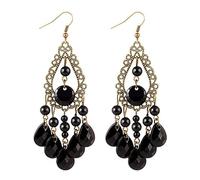 BNREOZA 1 paio di orecchini pendenti in pietra naturale vintage, orecchini personalizzati a conca di Boho, orecchini pendenti con nappe, orecchini lunghi etnici, gioielli da donna, nero