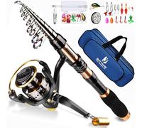 BNTTEAM, Canna da pesca telescopica e mulinello da spinning, Canna da pesca in carbonio, Mulinello da pesca con 13BB, Borsa con esche, lenza, ami, Set per viaggi, surf, pesca in acqua dolce e salata