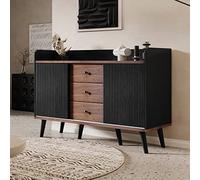 BNUZ Credenza con tre cassetti, squisita venatura, per camera da letto e soggiorno, moderna credenza color legno con scaffali, 80 x 120 cm, nero