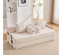 BNUZ Divano a compressione beige con robusto telaio in metallo, tasche laterali e 3 cuscini, paesaggio lounge personalizzabile, moderna combinazione di tessuto in metallo, ideale per il soggiorno