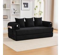 BNUZ Divano a compressione nero con robusto telaio in metallo, tasche laterali e 3 cuscini, paesaggio lounge personalizzabile, moderna combinazione di tessuto in metallo, ideale per il soggiorno