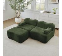 BNUZ Divano a forma di L modulare Boneless verde a 2 posti, con 1 ottomano, forma d'onda, cuscino mobile per braccioli, per soggiorno e appartamento, non necessita di assemblaggio