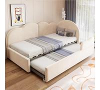 BNUZ Divano letto estraibile imbottito a forma di L, 90 x 200 + 90 x 190 cm, testiera a forma di nuvola, velluto beige, design salvaspazio, può essere utilizzato come letto per bambini o letto per gli