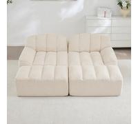 BNUZ Divano modulare a 2 posti con 2 ottomani, divano Boneless in schiuma 32D ad alta densità, colore beige bianco, per soggiorno e appartamento, design antiscivolo, tessuto morbido