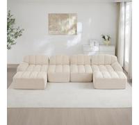 BNUZ Divano modulare a 4 posti a U con 2 ottomani, a forma di conchiglia, divano Boneless in schiuma 32D ad alta densità, colore beige bianco, seduta profonda, ideale per soggiorno, tessuto morbido
